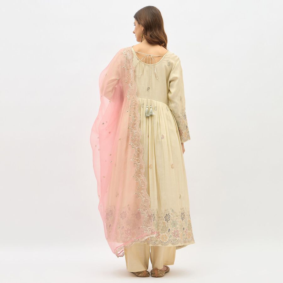 Women's Eggshell White Keyhole Neck Embroidered Kurta, Off White, large image number null