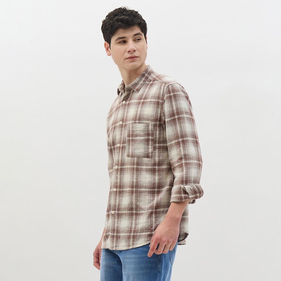 Men's Muted Brown Cotton Classic Casual Shirt, भूरा, large image number null