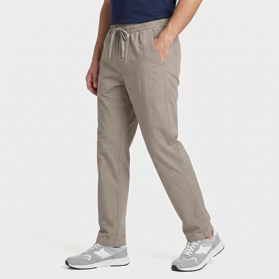 Men's Grey Slim Fit Flat-Front Trousers, Light Grey, large