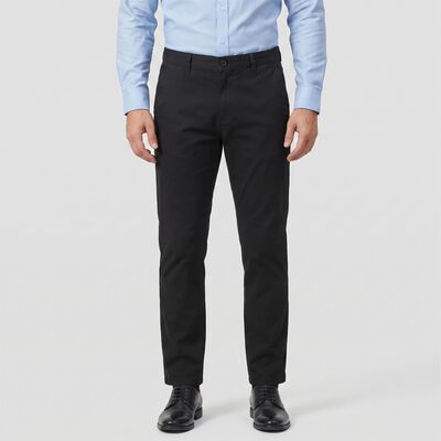 Men's Black Slim Fit Flat-Front Chino Trousers