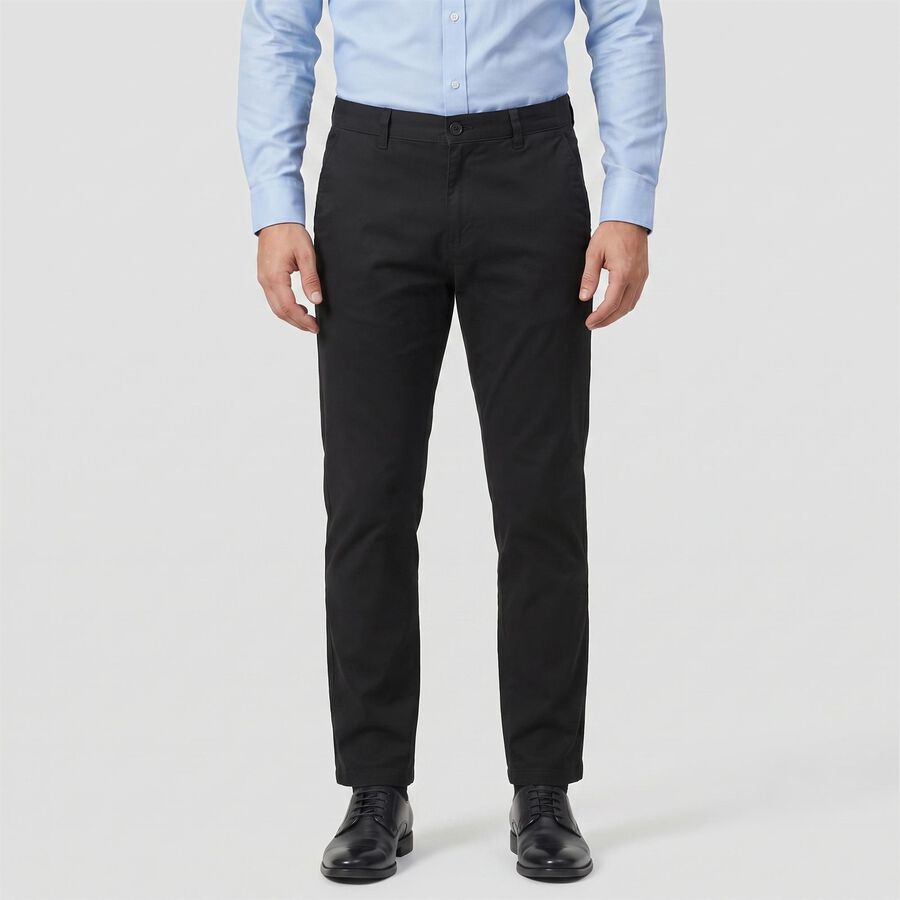 Men's Black Slim Fit Flat-Front Chino Trousers, काला, large