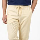 Men's Grey Slim Fit Drawstring Casual Trousers, Ecru Melange, small