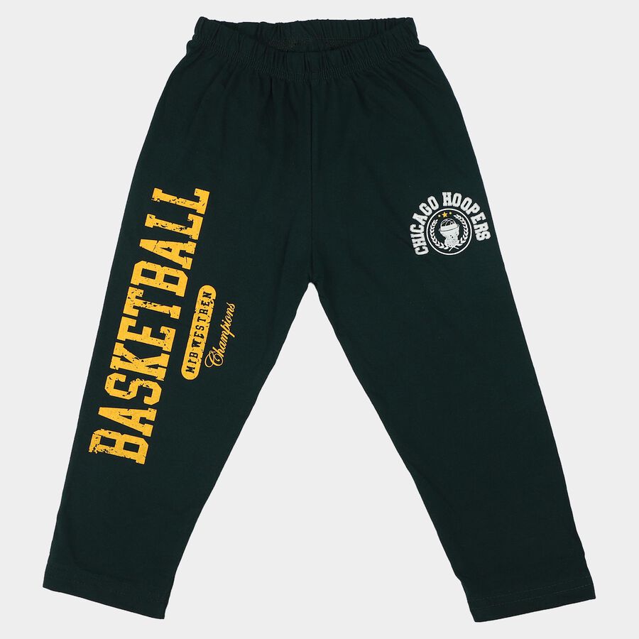 Boys' Green Straight Fit Basketball Printed Cotton Blend Pyjama, Dark Green, large