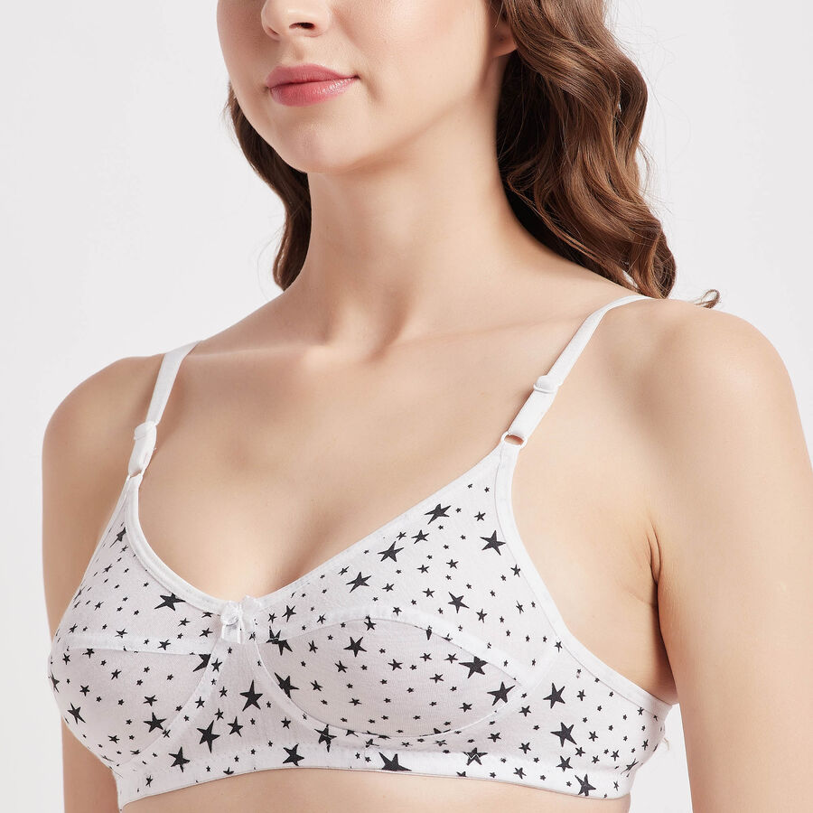 Printed Non-Padded Bra, White, large image number null