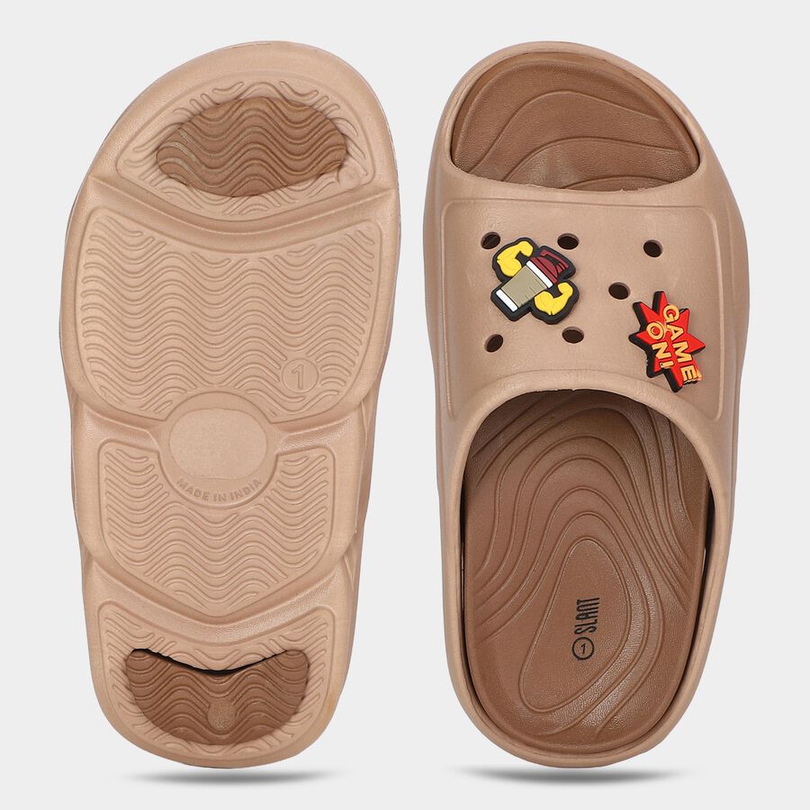 Boys Brown Slip-On Slide Sandals, Brown, large