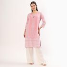 Women's Soft Pink Round Neck Floral Printed Kurta, गुलाबी, small