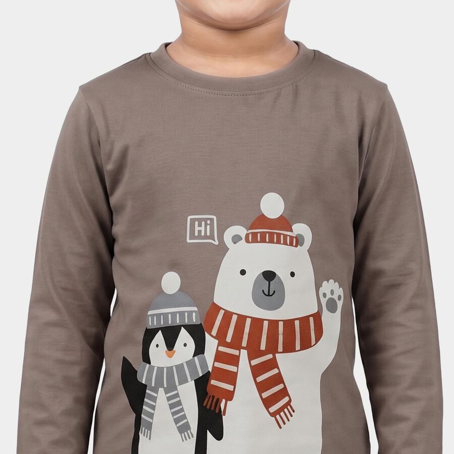 Boys Grey Round Neck Graphic Print Baba Suit, Light Grey, large