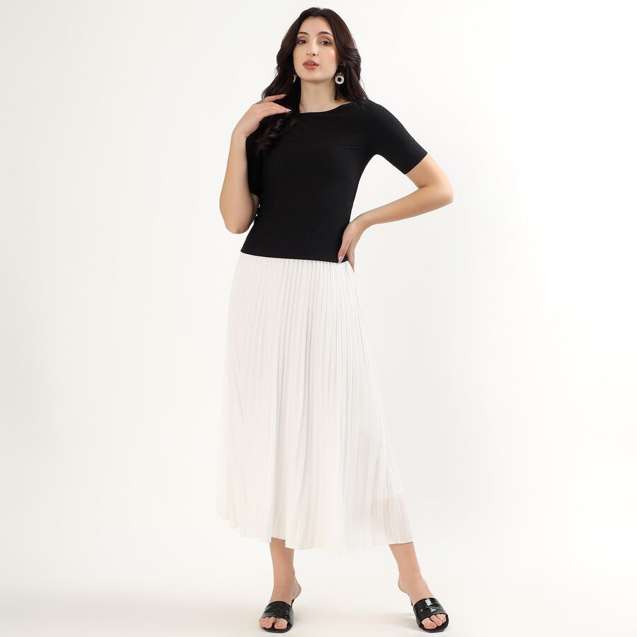 Women's Jet Black Round Neck Minimalist Top, Black, large