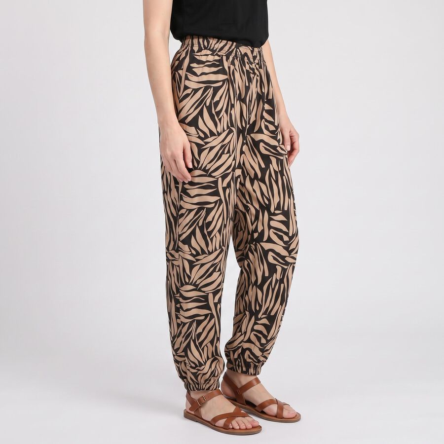 Women's Beige Relaxed Fit Printed Harem Pants, गहरा पीला, large