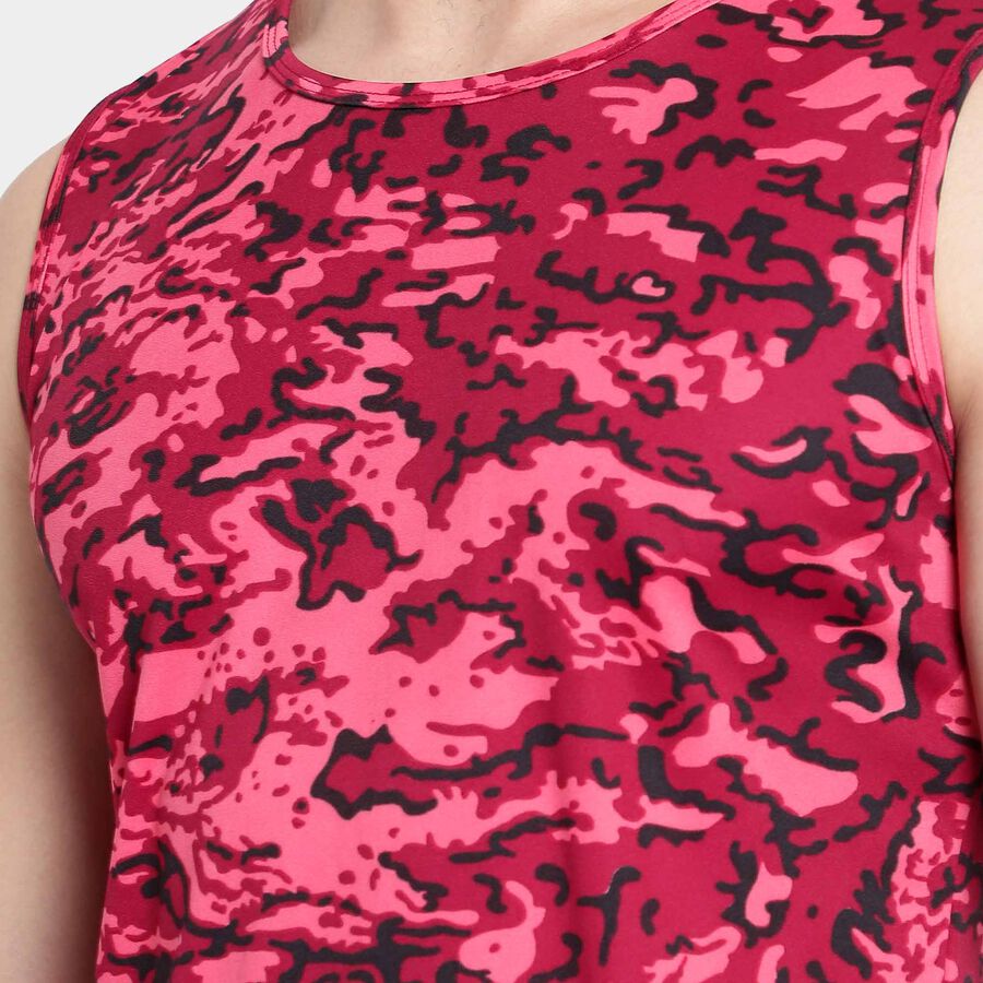 Printed Sleeveless T-Shirt, Maroon, large image number null