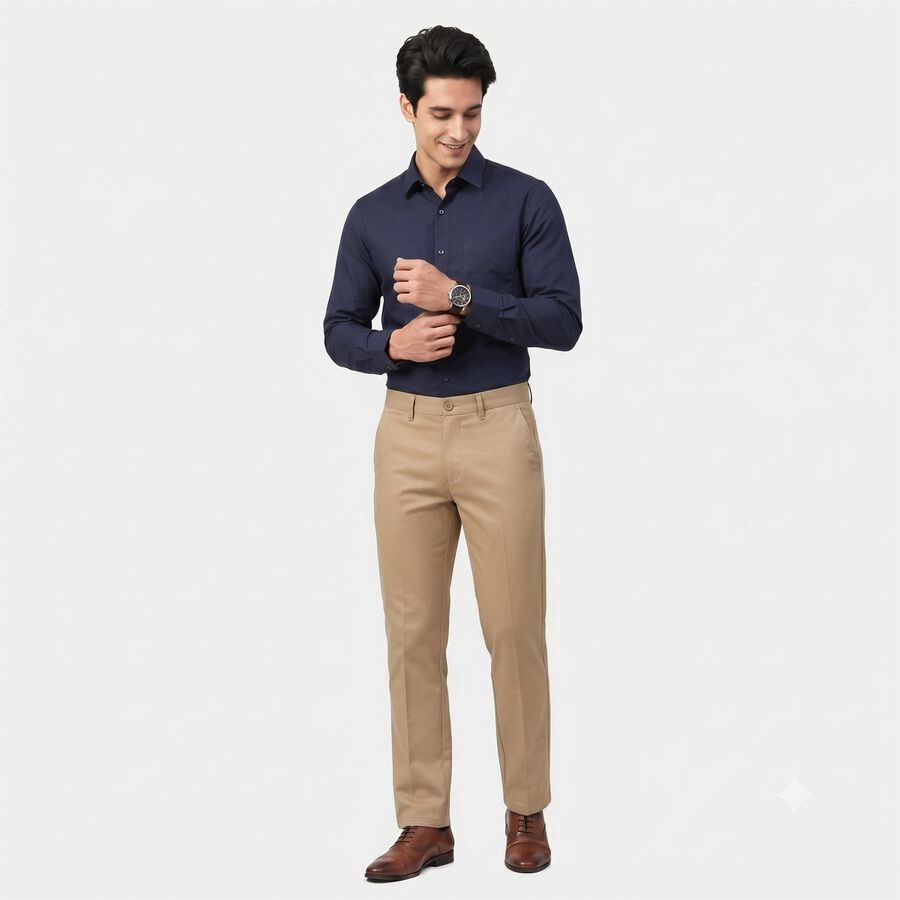 Men's Beige Slim Fit Chino Trousers, Beige, large