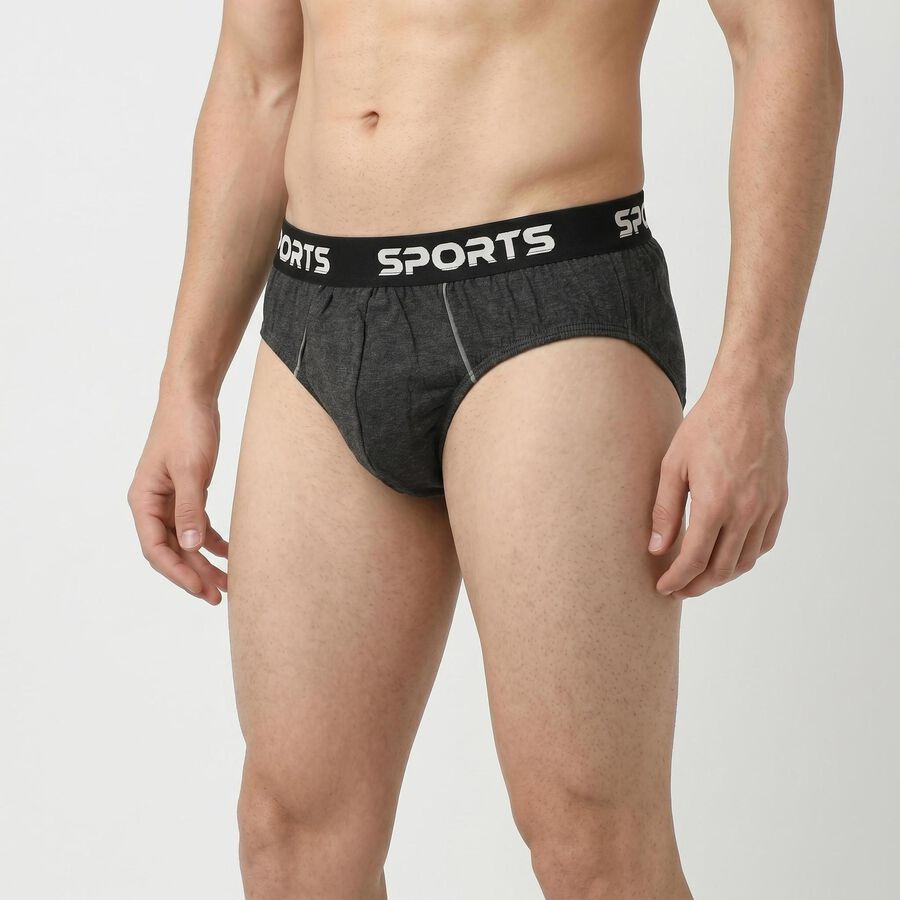 Men's Charcoal Regular Fit Logo Waistband Briefs, चारकोल, large