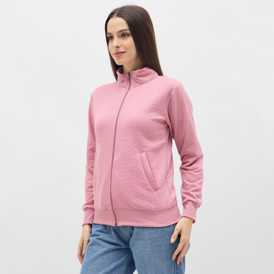 Women's Light Pink Mock Neck Casual Sweatshirt, हल्का गुलाबी, large image number null