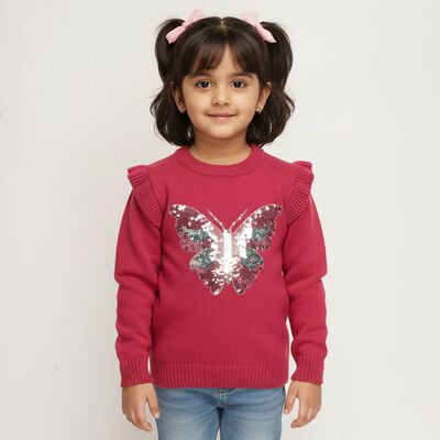 Girls Deep Raspberry Pink Crew Neck Casual Pullover