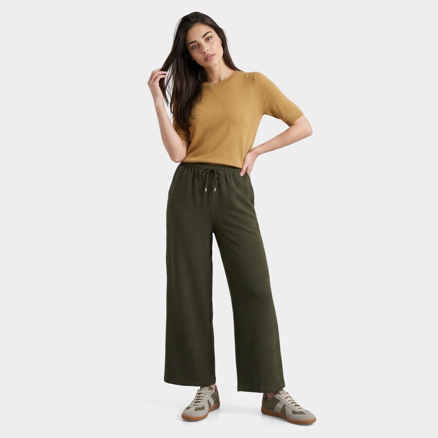 Women's Olive Green Wide Leg Drawstring Track Pants, Olive, large