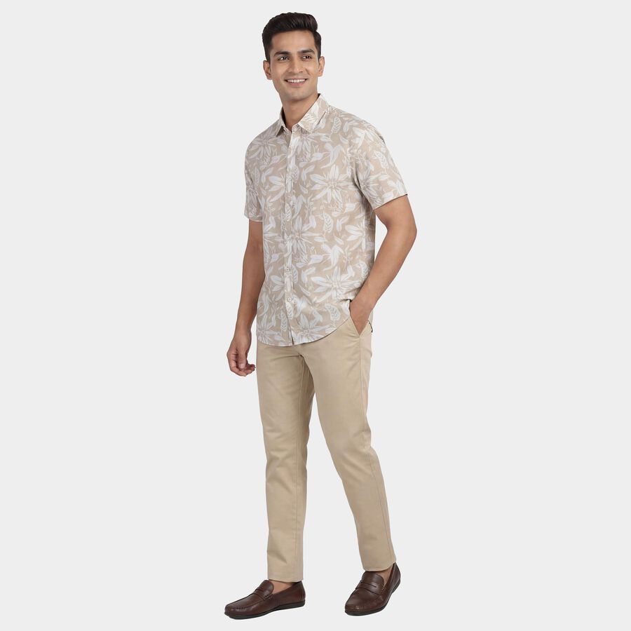 Men's Beige Cotton Classic Collar Casual Shirt, Beige, large