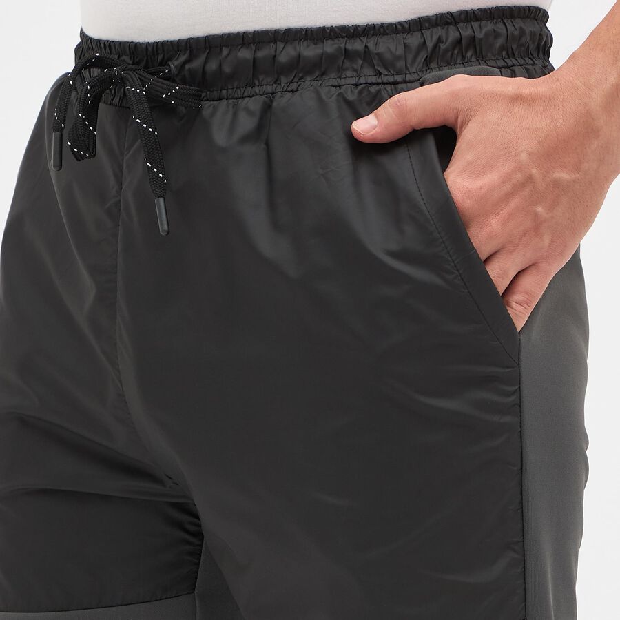Men's Charcoal Grey Regular Fit Panelled Track Pants, Dark Grey, large