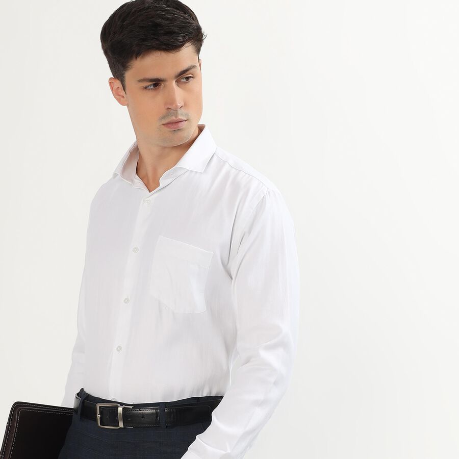 Men's Snow White Spread Collar Formal Shirt, सफ़ेद, large