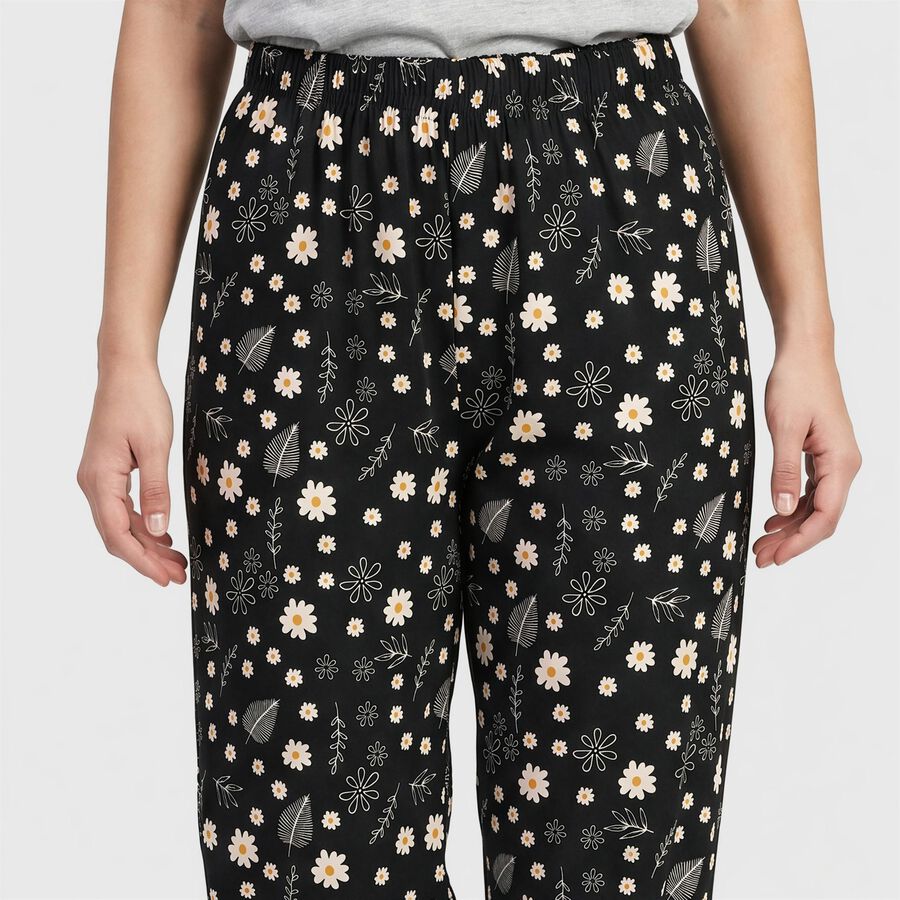 Women's Black Relaxed Fit Printed Harem Pants, काला, large