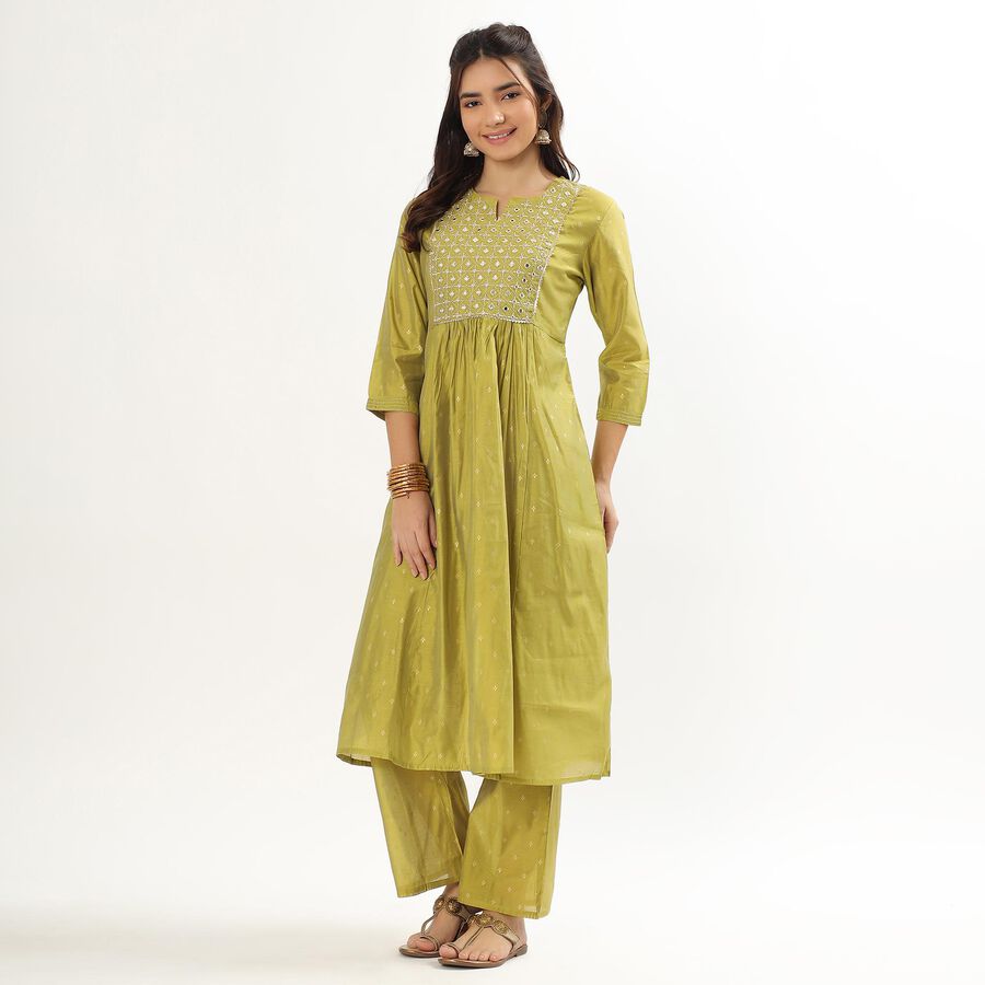 Women's Light Sage Green Round Neck Embroidered Kurta, हल्का हरा, large image number null