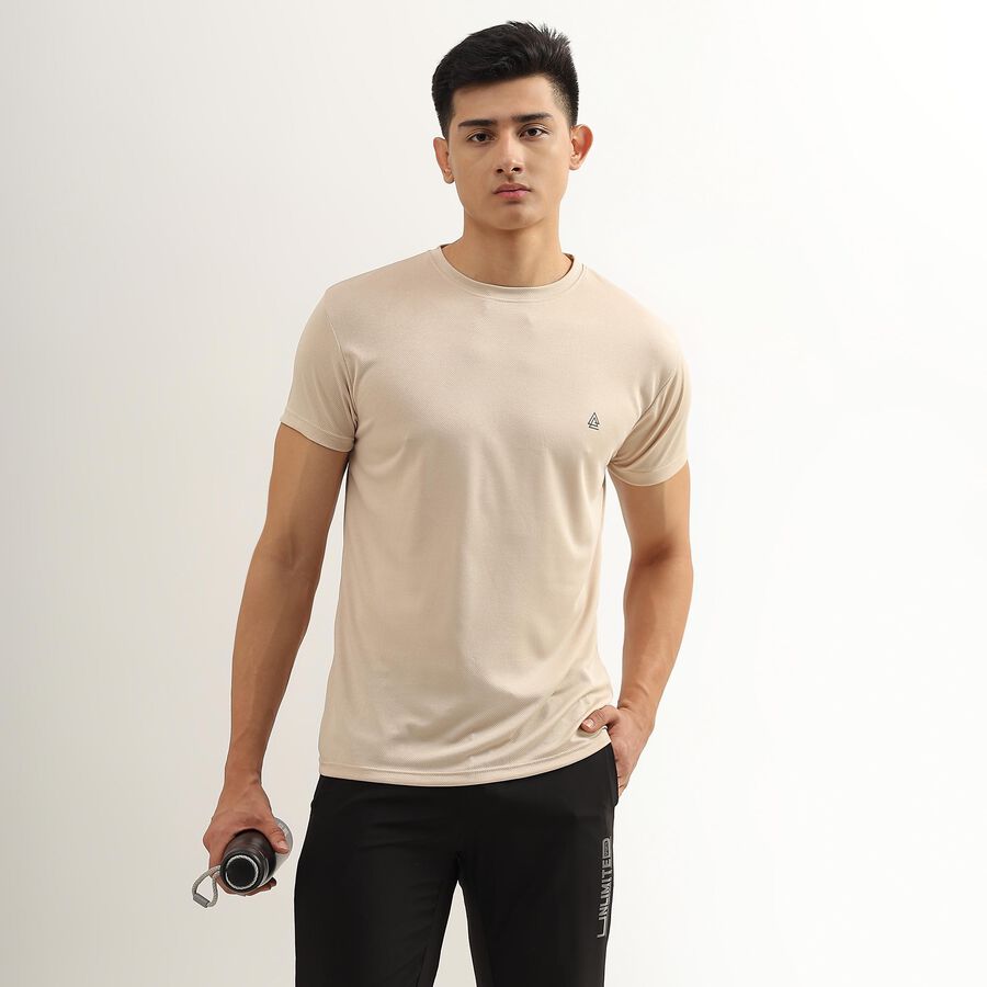 Men's Light Beige Crew Neck Drifit Tee Shirt, Beige, large image number null