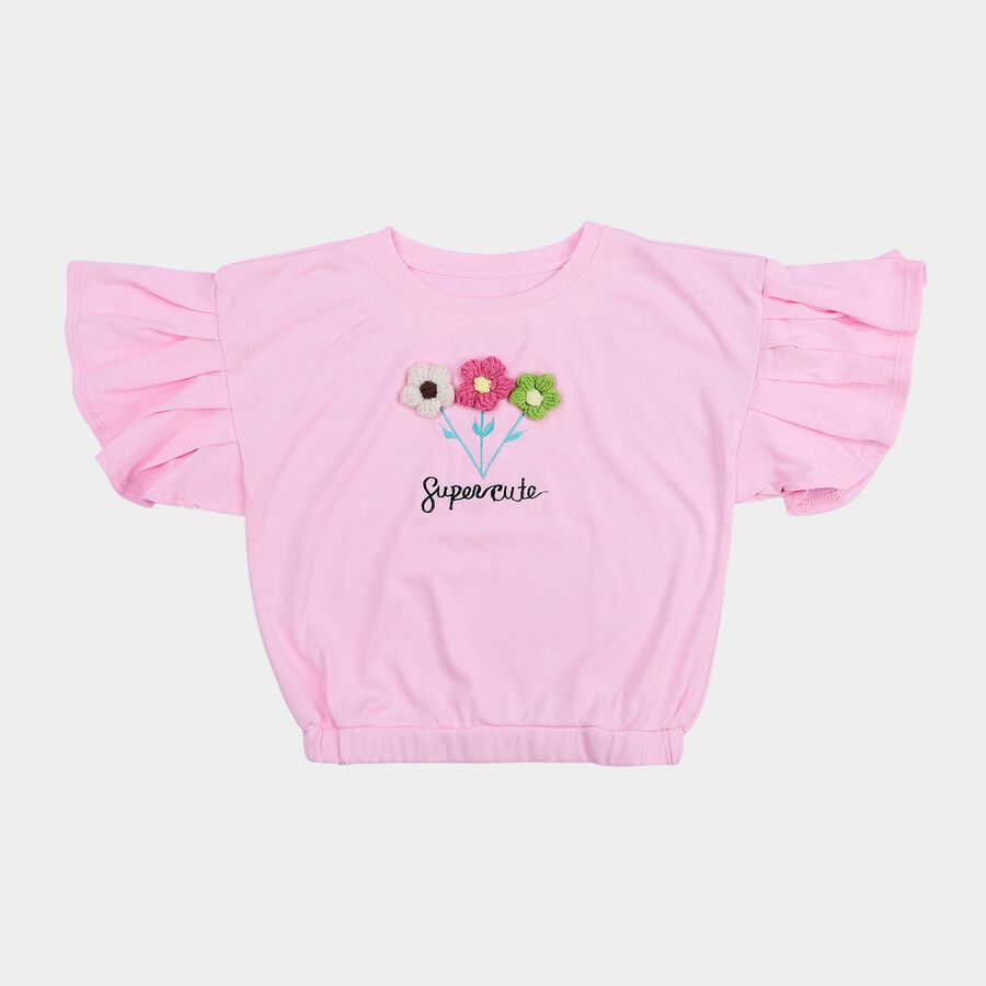 Girls Pink Round Neck Casual T-Shirt, गुलाबी, large