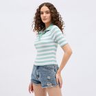 Women's Light Sage Green Round Neck Casual Crop Top, Light Green, small