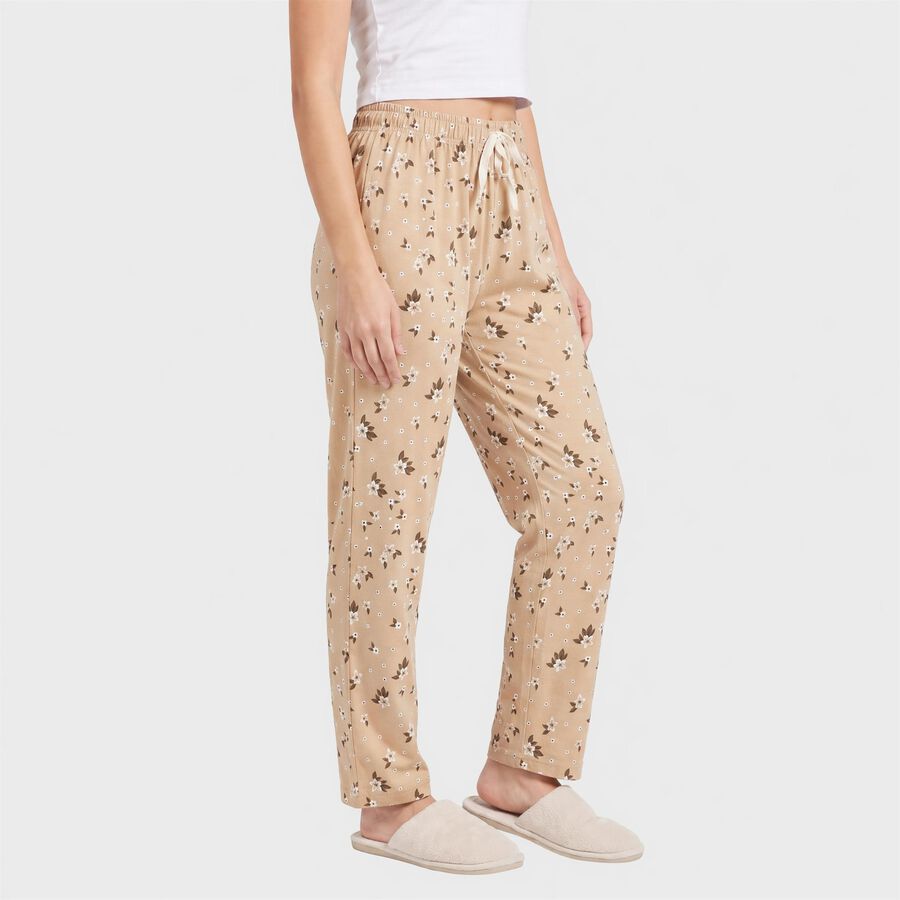 Women's Beige Straight Fit Floral Printed Cotton Blend Pyjama, गहरा पीला, large