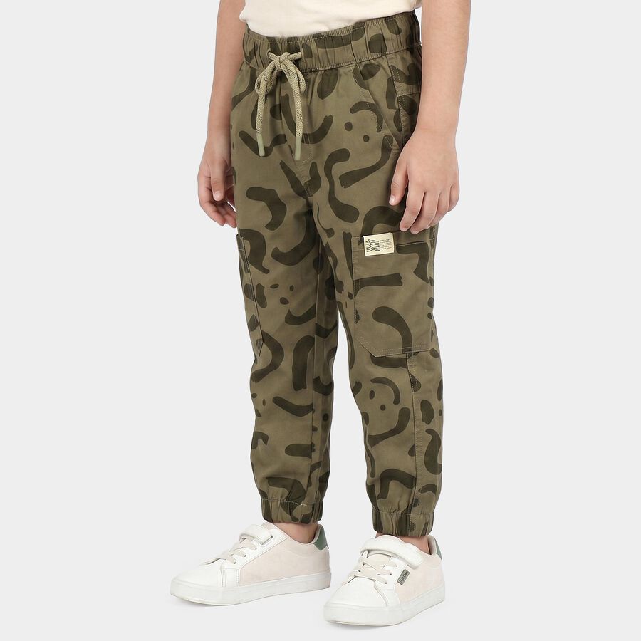 Boys' Olive Green Regular Fit Camouflage Cargo Trousers, Olive, large