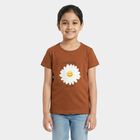 Girls Brown Cotton Blend T-Shirt, भूरा, small
