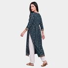 Women's Teal Round Neck Printed Kurta, Teal Blue, small