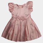 Girls Pink Fit and Flare Embellished Bow Party Wear Frock, Light Pink, small