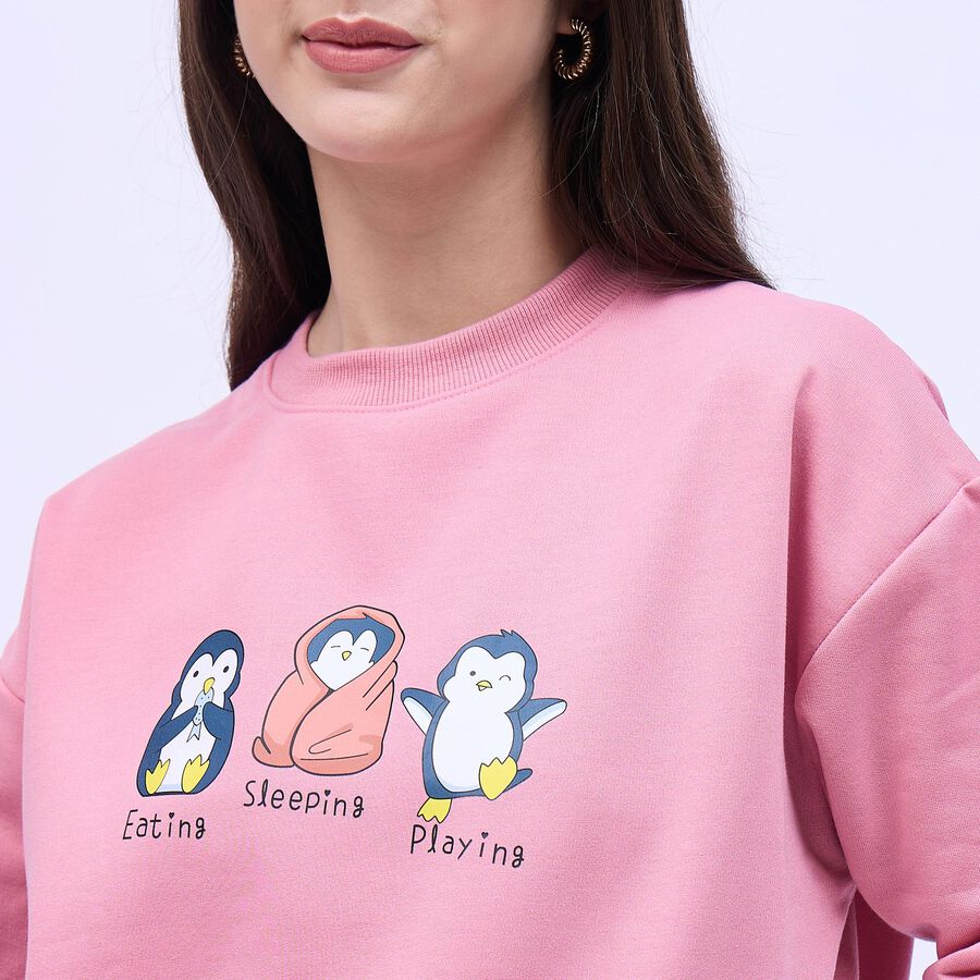 Women's Soft Pink Crew Neck Casual Sweatshirt, गुलाबी, large image number null
