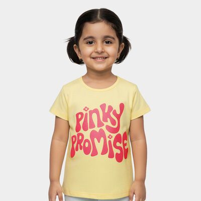 Girls Bright Yellow Cotton Round Neck Casual T-Shirt