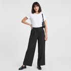 Women's Black Wide Leg Pinstriped Trousers, Black, small