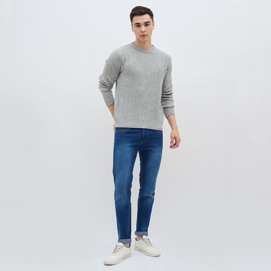 Men's Light Grey Crew Neck Casual Pullover, मिश्रित हल्का ग्रे, large image number null