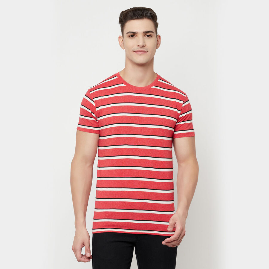 Stripes Round Neck T-Shirt, Red, large image number null