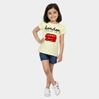 Girls Yellow Cotton Round Neck Casual T-Shirt, Yellow, small