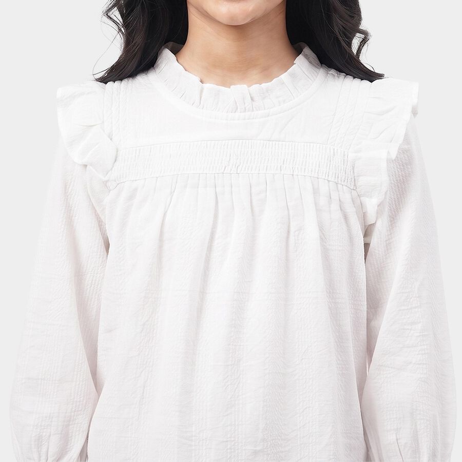Girls White Round Neck Regular Top, सफ़ेद, large