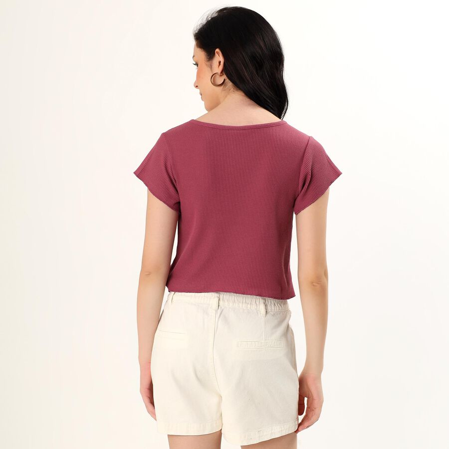 Women's Dusty Rose Round Neck Casual Top, Pink, large