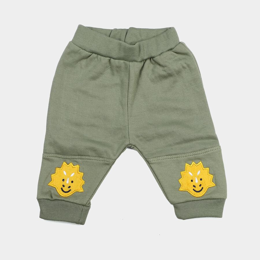 Infants Olive Green Jogger Fit Smiley Patch Pyjama, ओलिव, large
