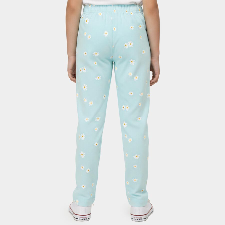 Girls Light Blue Straight Fit Floral Printed Pyjama, एक्वा, large