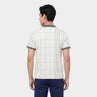 Men's Grey Cotton Polo Neck Checked T-Shirt, हल्का ग्रे, small