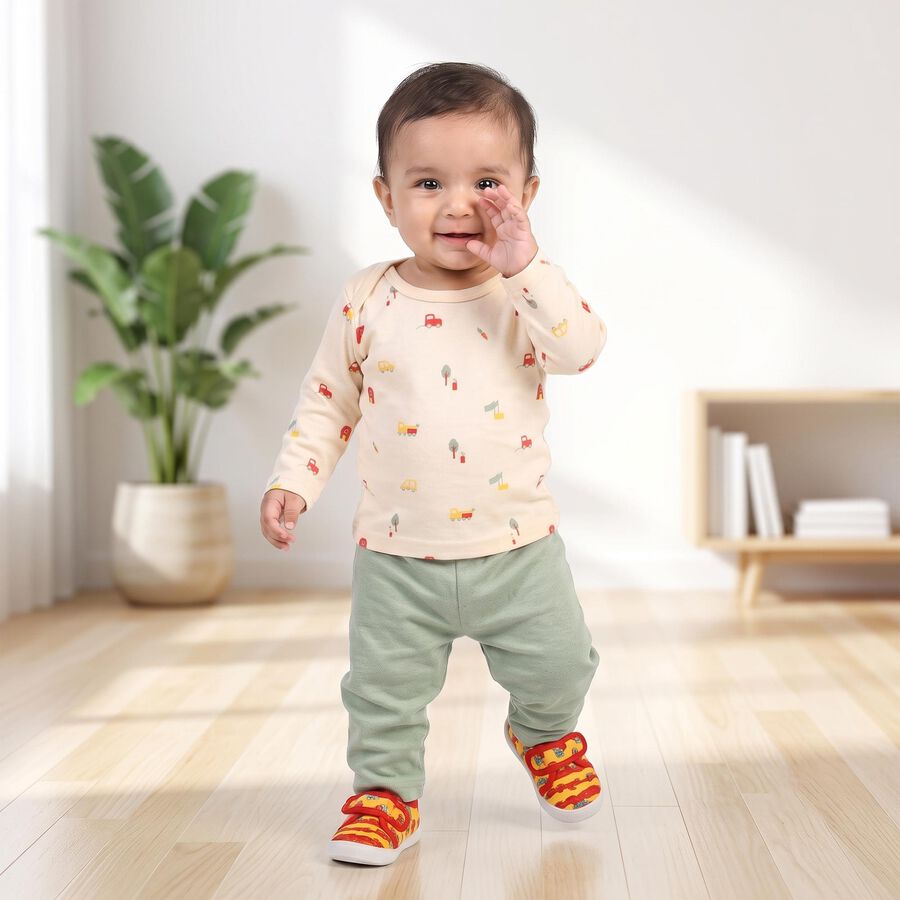 Infants' Light Green Cotton Round Neck Printed Baba Suit, Light Green, large