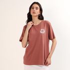 Women's Pink Cotton Round Neck Casual T-Shirt, गुलाबी, small