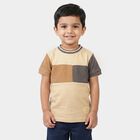 Boys Beige Cotton Crew Neck Regular Boys T-Shirt, Beige, small