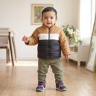 Infants Beige Stand Collar Puffer Jacket, गहरा पीला, small