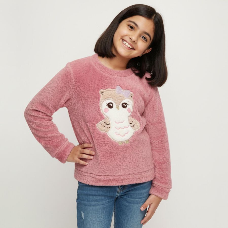 Girls Light Pink Crew Neck Casual Sweatshirt, Light Pink, large image number null