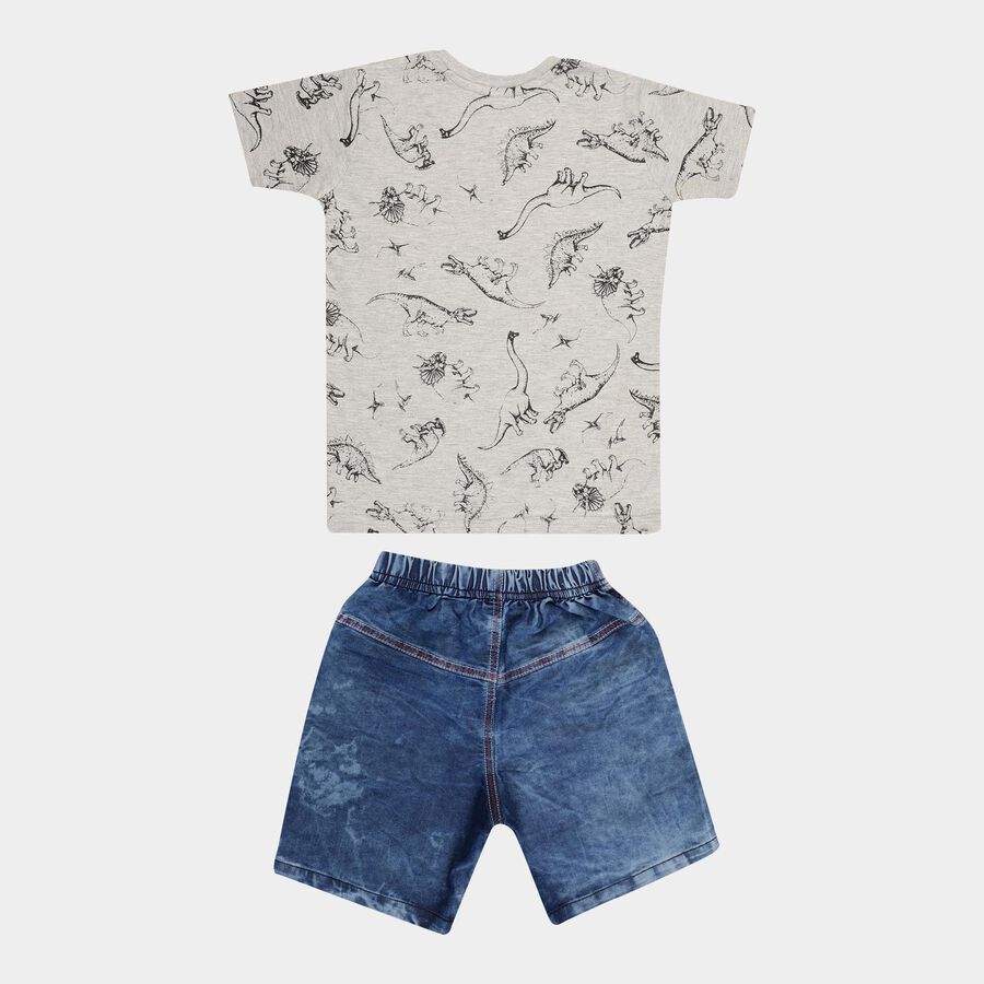 Boys All Over Print Baba Suit, Melange Light Grey, large image number null