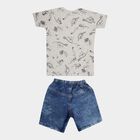 Boys All Over Print Baba Suit, Melange Light Grey, small image number null